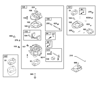 Carburetor Group Diagram and Parts List for 356447-3546-B5 200000 - 399999 Briggs and Stratton Engine